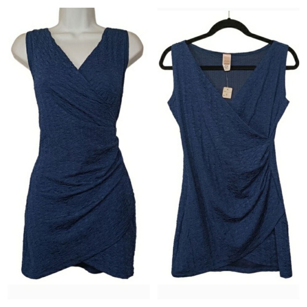 MINX USA Blue Sleeveless Textured Crossover Mini Bodycon Medium Dress NWT